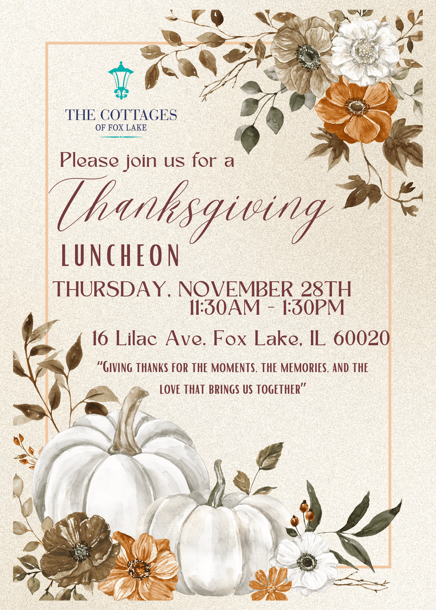 Cottages of Fox Lake - Assisted Living and Memory Care - Thanksgiving Luncheon 2024